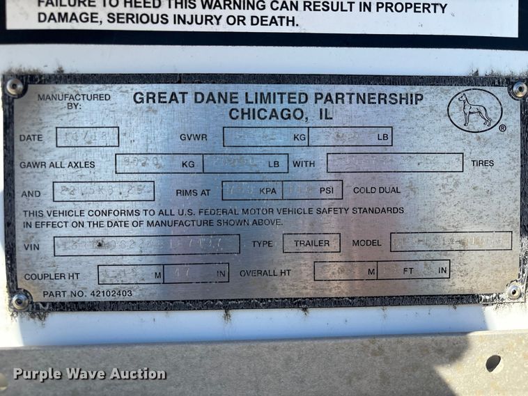 image for item EA7137 2019 Great Dane CLA-1214-01053 dry van trailer