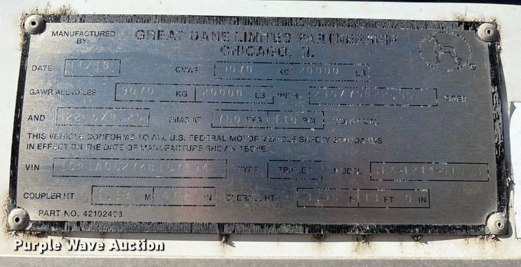 image for item EA7139 2019 Great Dane CLA-1214-01053 dry van trailer