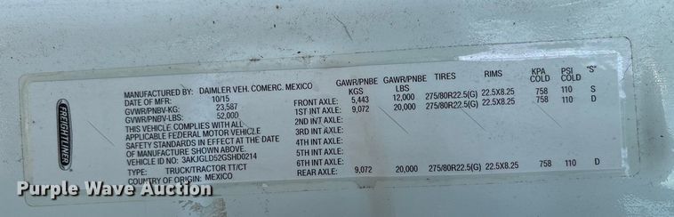 image for item EA7826 2016 Freightliner Cascadia 125 semi truck