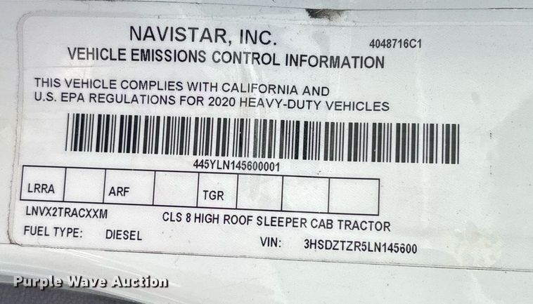 image for item EC3593 2020 International LT625 semi truck