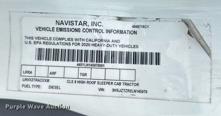 image for item EC3652 2020 International LT625 semi truck