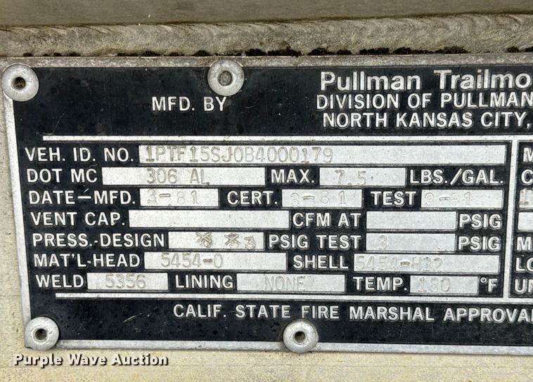 image for item EN0801 2011 Pullman Trailmobile F15S-42CI tank trailer