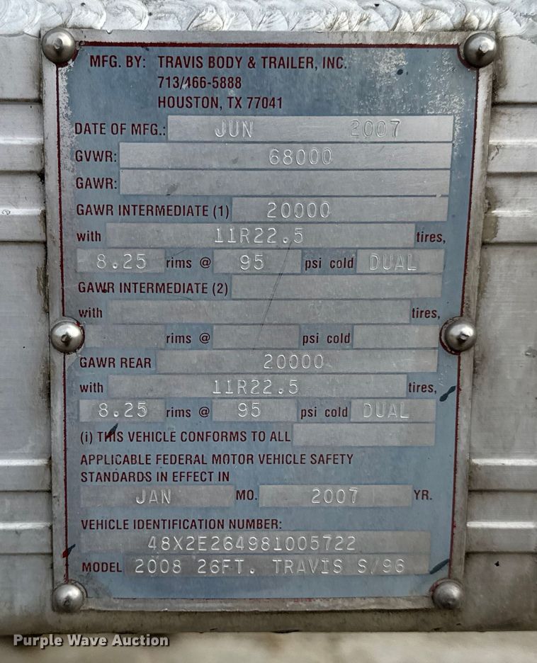 image for item EN0803 2008 Travis Body & Trailer, Inc. end dump trailer