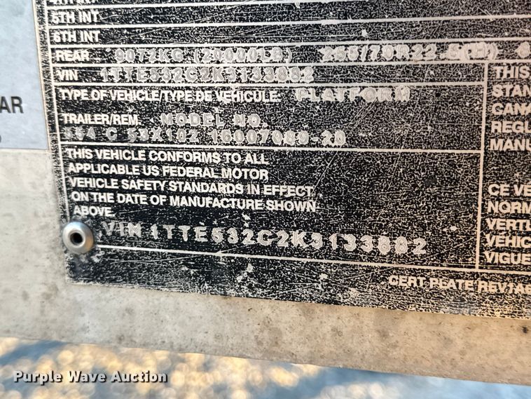 image for item EN0817 2019 Transcraft 554C drop deck trailer