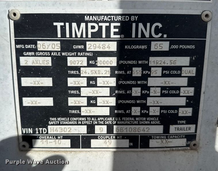 image for item EP2731 2006 Timpte grain trailer