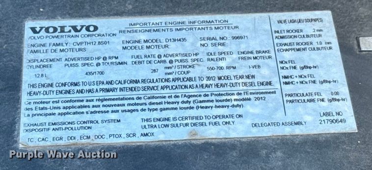 image for item ET4122 2013 Volvo VNL semi truck