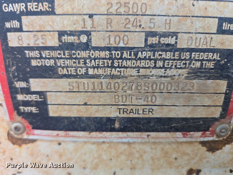 image for item ET5438 2008 Construction Trailer Specialist, INC. BDT40 bottom dump trailer