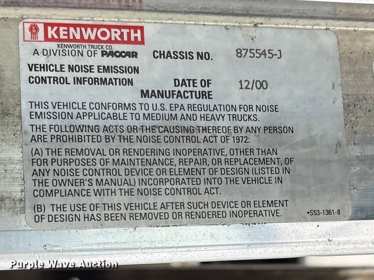 image for item ET7462 2001 Kenworth T800 roll-off container truck