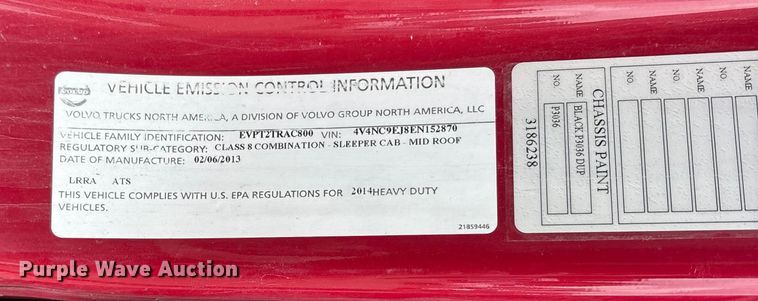 image for item ET7463 2014 Volvo VNL semi truck