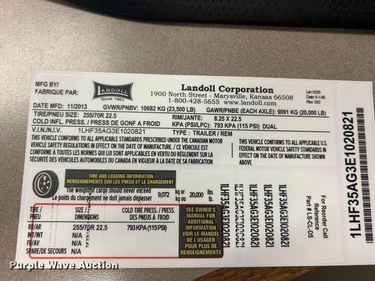 image for item NB9026 2014 Landoll Hauloll 835 lowboy equipment trailer