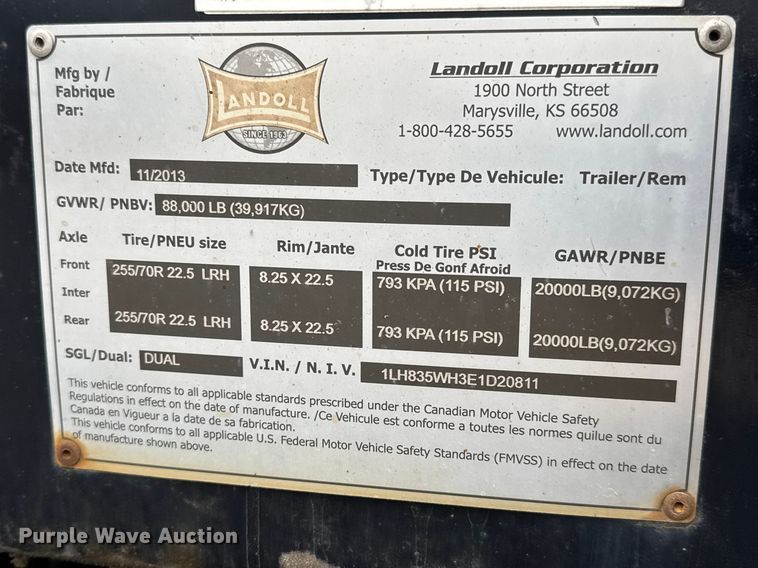 image for item NB9026 2014 Landoll Hauloll 835 lowboy equipment trailer