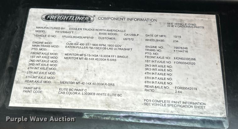 image for item YA0659 2016 Freightliner Cascadia semi truck