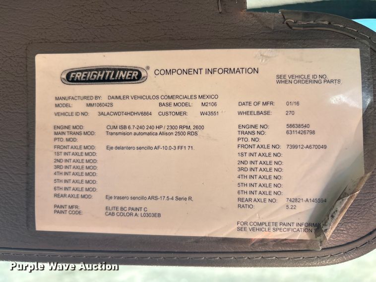 image for item YA1092 2017 Freightliner Business Class M2 box truck