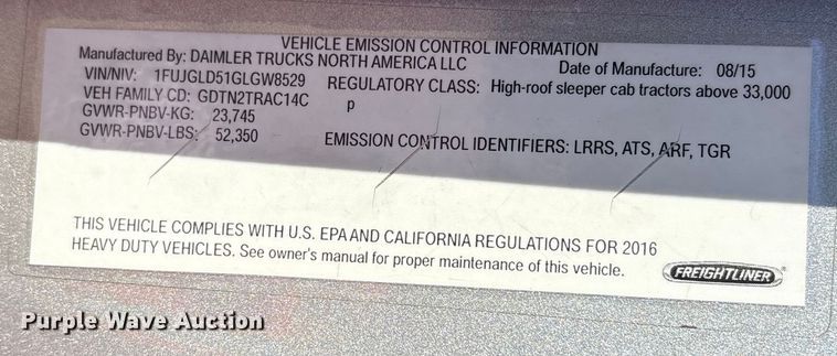 image for item YA1150 2016 Freightliner Cascadia semi truck