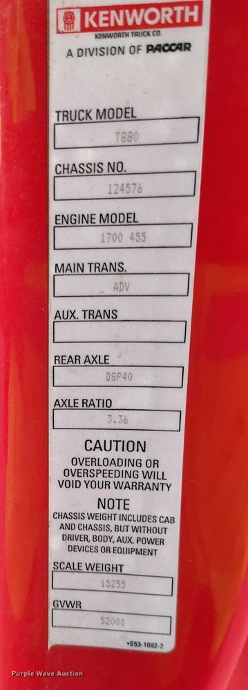 image for item YA1622 2016 Kenworth  T880 semi truck