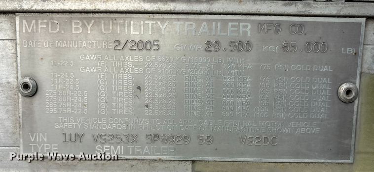 image for item YA1637 2005 Utility VS2DC dry van trailer