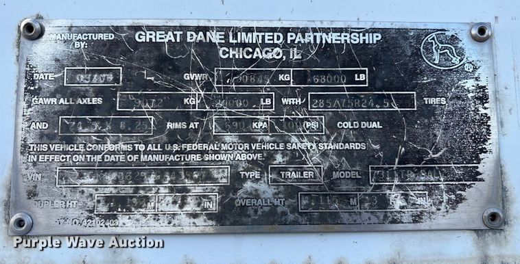 image for item YA1639 2007 Great Dane 7311TP-SAL dry van trailer