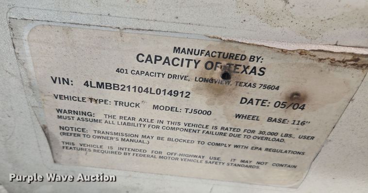 image for item YA1698 2004 Capacity TJ5000 yard truck