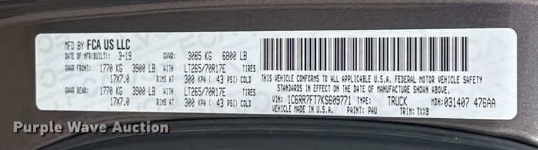 image for item ES5527 2019 RAM 1500 Ext. Cab pickup truck