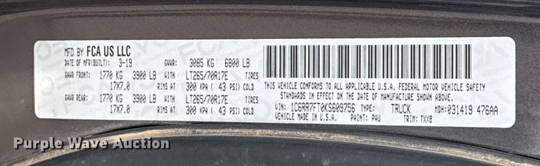 image for item ES5528 2019 RAM 1500 Ext. Cab pickup truck