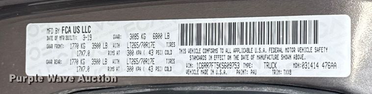 image for item ES5529 2019 RAM 1500 Ext. Cab pickup truck