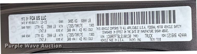 image for item ES5530 2020 RAM 1500 Ext. Cab pickup truck