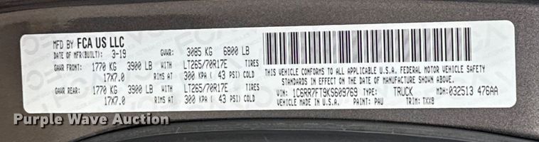 image for item ES5531 2019 RAM 1500 Ext. Cab pickup truck