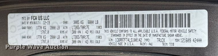 image for item ES5532 2020 RAM  1500 Ext. Cab pickup truck