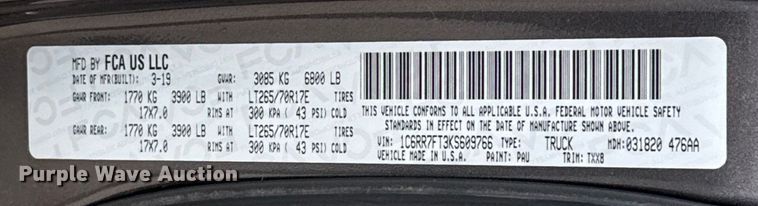 image for item ES5533 2019 RAM 1500 Ext. Cab pickup truck