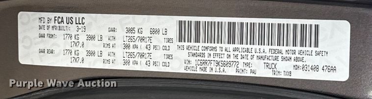 image for item ES5534 2019 RAM  1500 Ext. Cab pickup truck