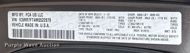 image for item ES5536 2021 RAM 1500 Ext. Cab pickup truck