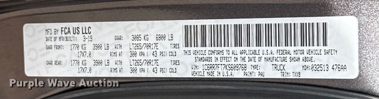 image for item ES5538 2019 RAM 1500 Ext. Cab pickup truck