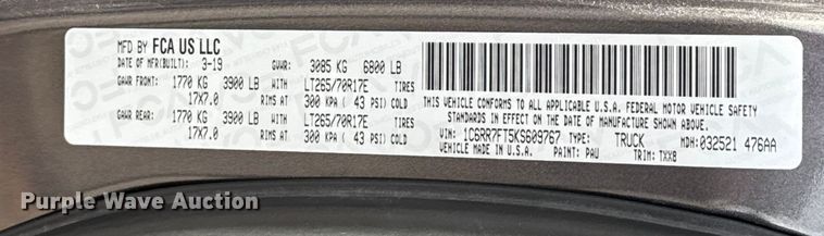 image for item ES5539 2019 RAM 1500 Ext. Cab pickup truck