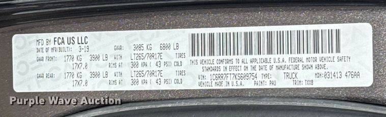 image for item ES5540 2019 RAM 1500 Ext. Cab pickup truck