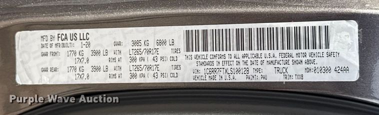 image for item ES5543 2020 RAM 1500 Ext. Cab pickup truck