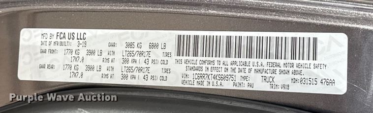 image for item ES5545 2019 RAM 1500 Ext. Cab pickup truck