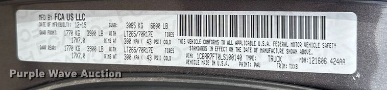 image for item ES5546 2020 RAM 1500 Ext. Cab pickup truck