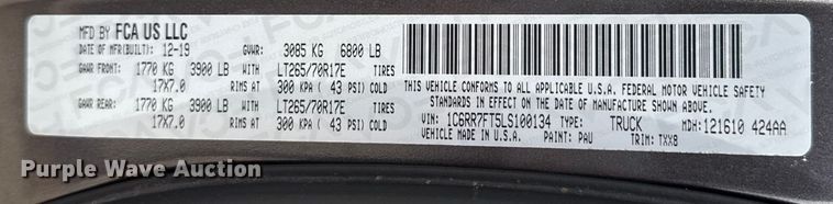 image for item ES5547 2020 RAM 1500 Ext. Cab pickup truck