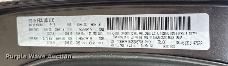 image for item ES5548 2019 RAM 1500 Ext. Cab pickup truck