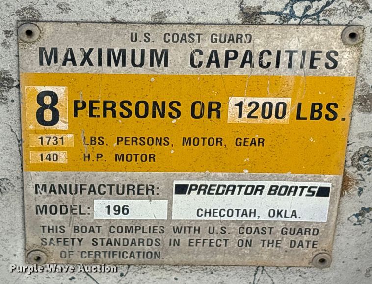 image for item ET7469 1994 Predator 196 boat