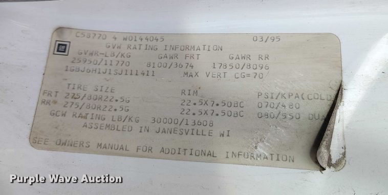 image for item DT0828 1995 Chevrolet Kodiak C6500 flatbed truck