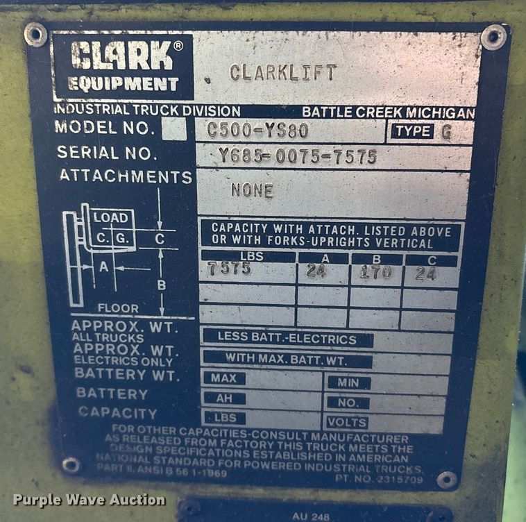 image for item DT2777 Clark C500-YS80 forklift