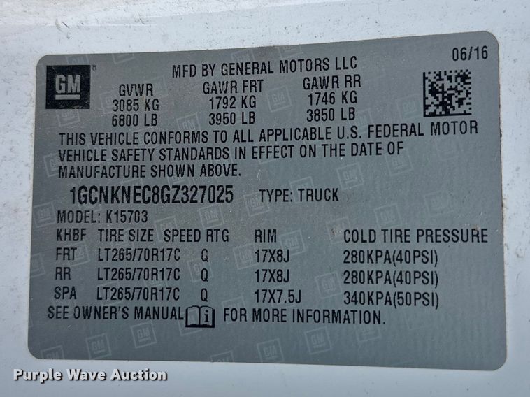 image for item DT6496 2016 Chevrolet Silverado 1500 pickup truck