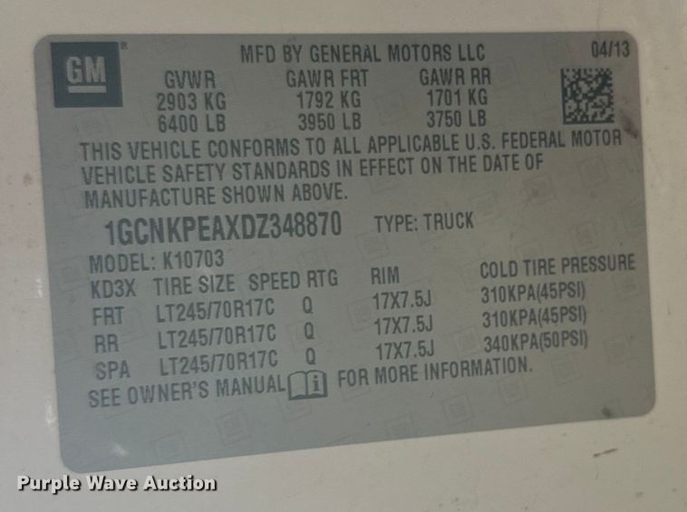 image for item DT6498 2013 Chevrolet Silverado 1500 pickup truck