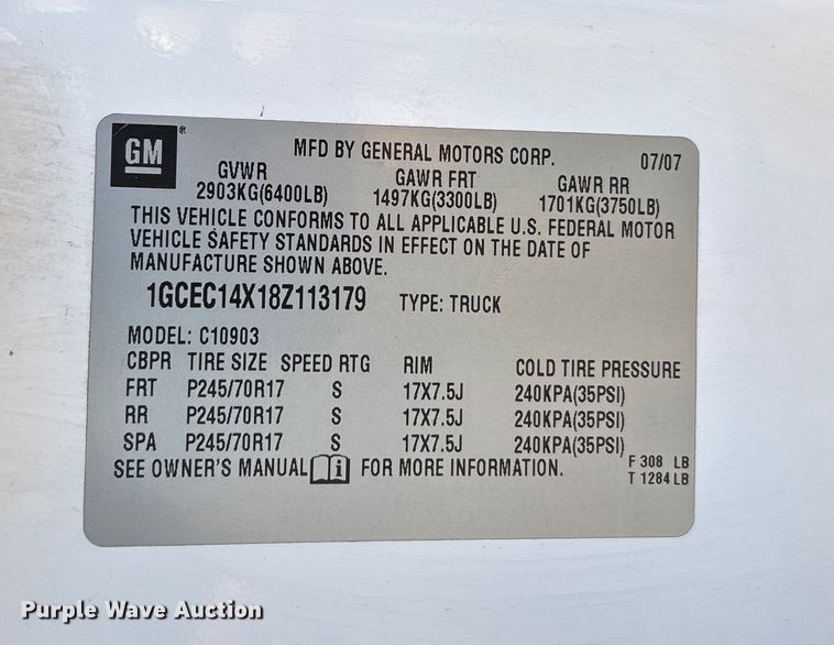 image for item DW7372 2008 Chevrolet Silverado pickup truck