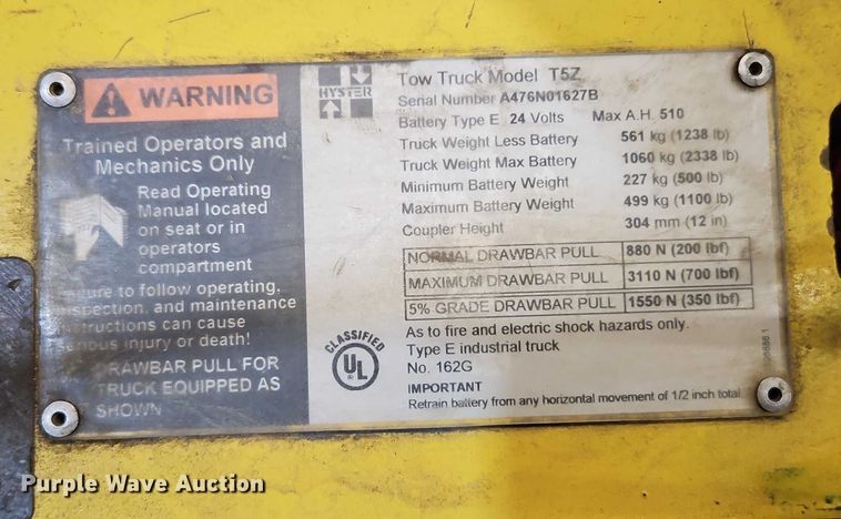 image for item EB8489 Hyster T5Z tow tractor