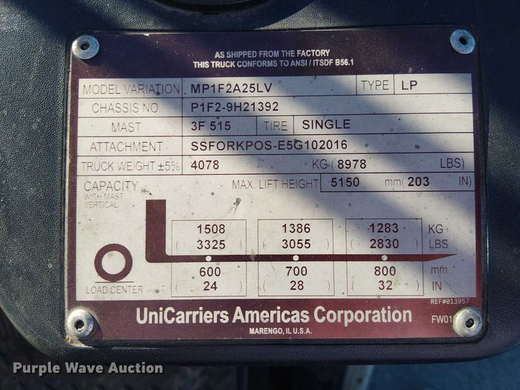 image for item EE5092 2016 UniCarriers PF50 forklift