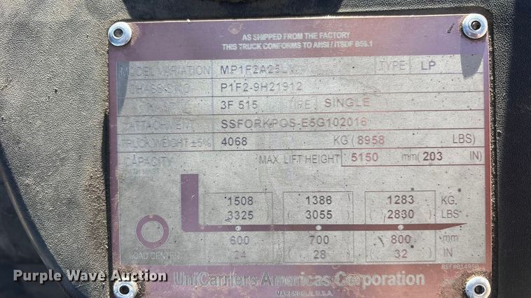 image for item EF6271 2016 UniCarriers PF50 forklift