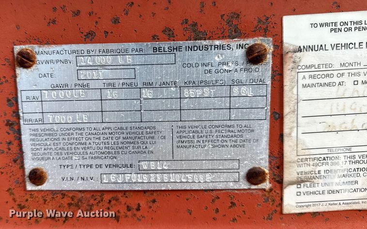 image for item EG1811 2011 Belshe Industries WB14 equipment trailer