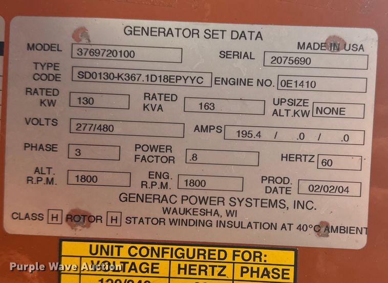 image for item EG1921 2004 Generac 3769720100 generator